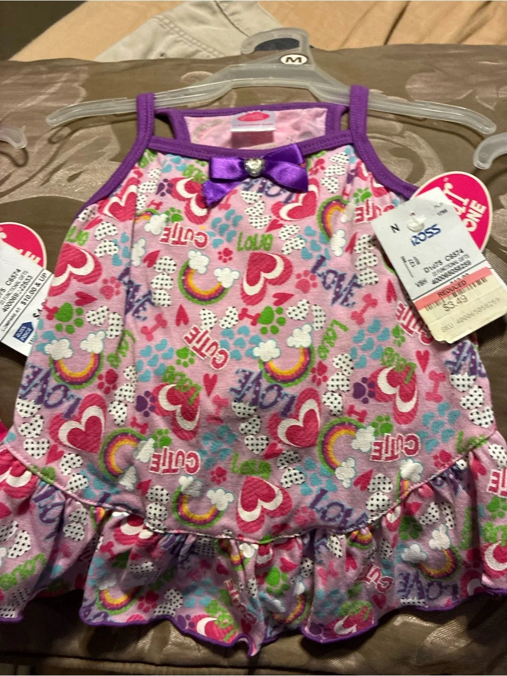Girls Pink Rainbow Heart Ruffle Tank Dress for doggy
